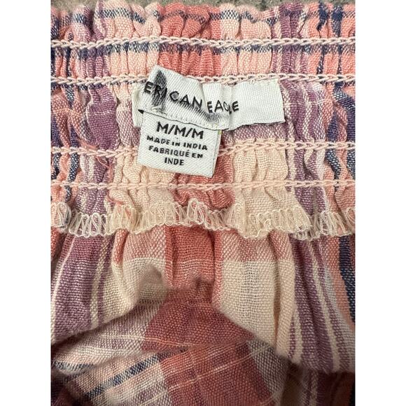 American Eagle Crop Top Plaid Elastic Top Drawstring Wide Straps Cotton Size M - Picture 4 of 5